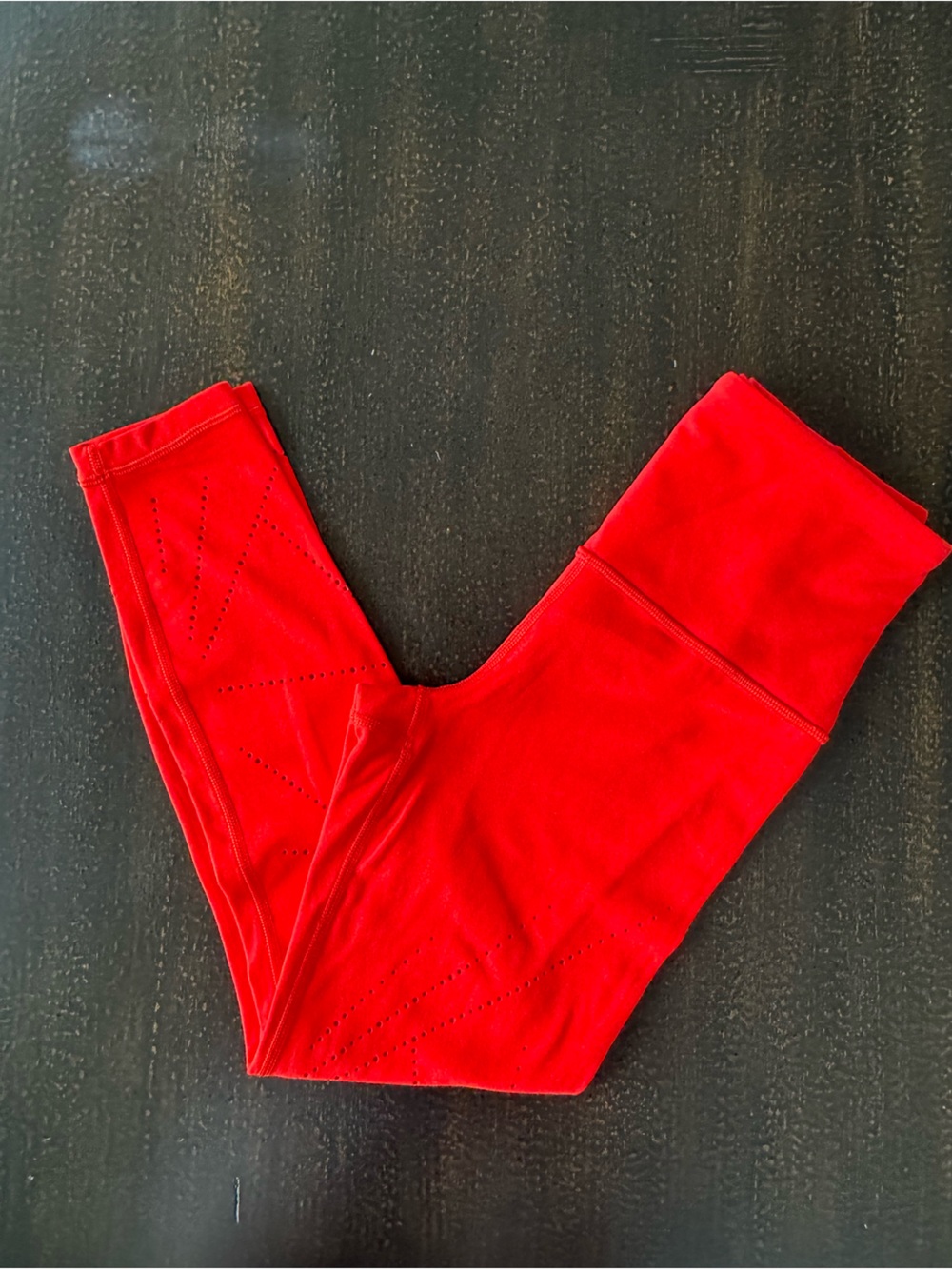 Athleta Elation 7/8 Tight Red Laser Cut Leggings Women’s XXSP Petite Yoga
